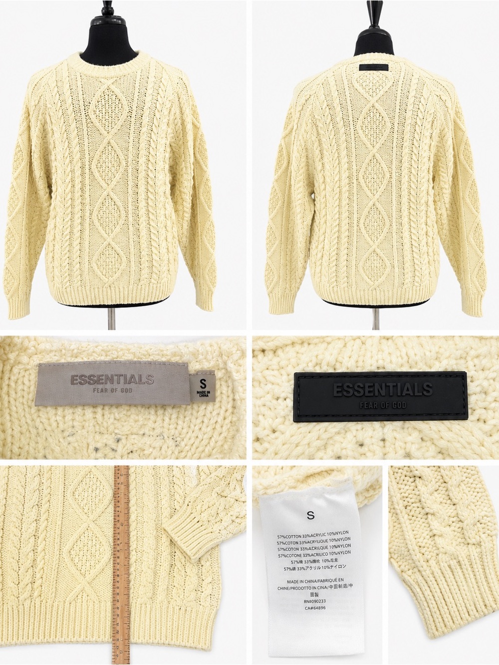 Fear of God Essentials Cream Cable Knit Crewneck Sweater
